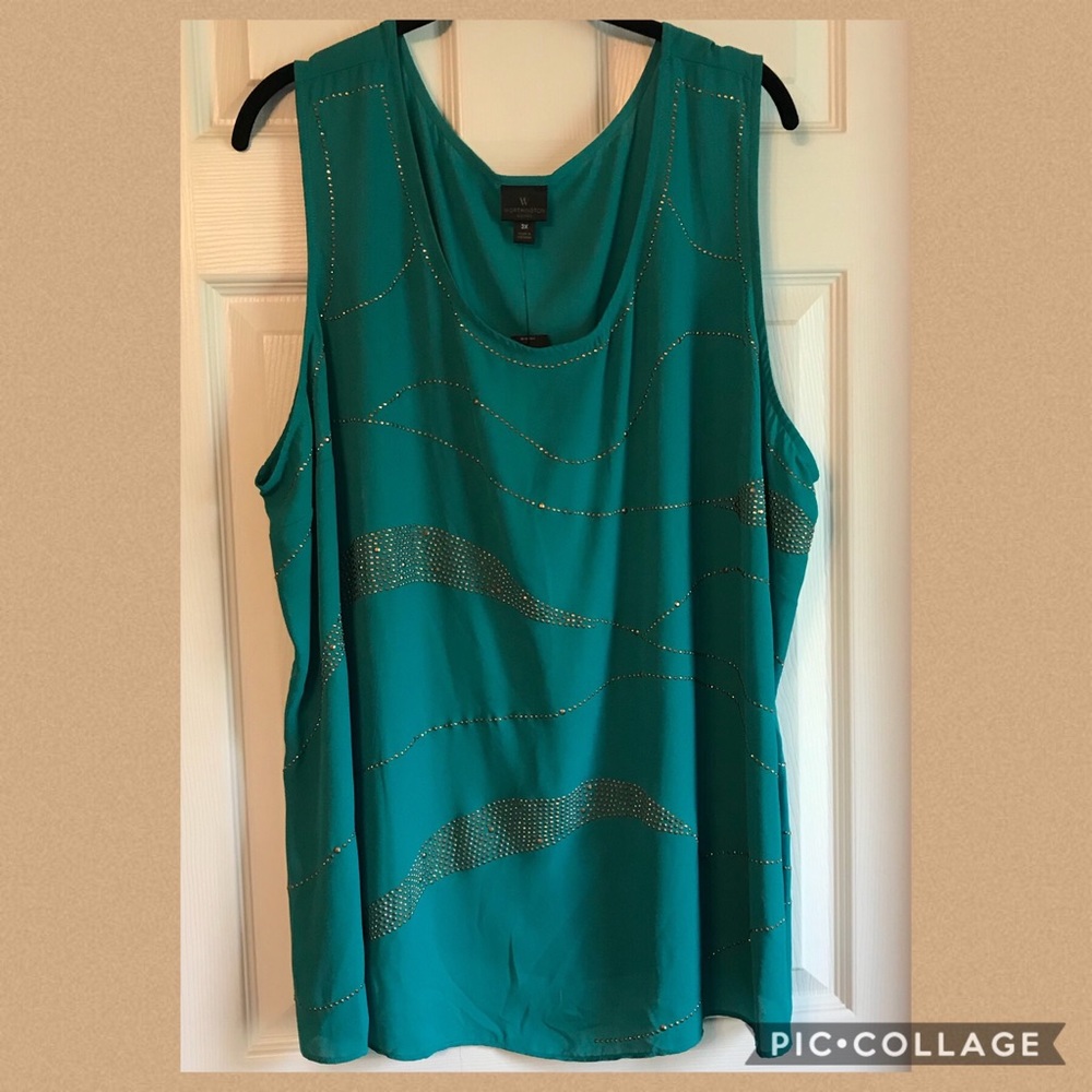 WORTHINGTON NWT 3X Teal w Gold Rivet Tanktop